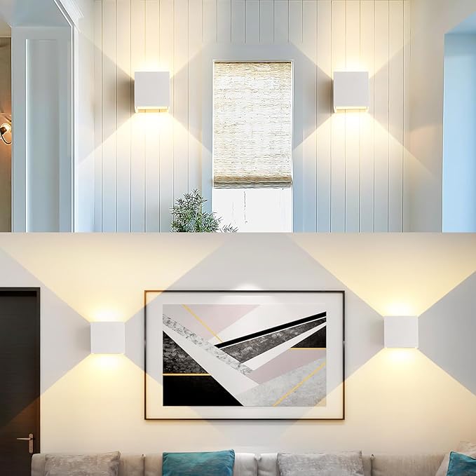 2 Pack LED 20W Outdoor Wall Lights Exterior/Interior 3 Colors Adjustable Wall Sconce Up and Down Light Porch Lights IP65 Waterproof Exterior Wall Sconce Modern Outdoor Lighting Square Aluminum White