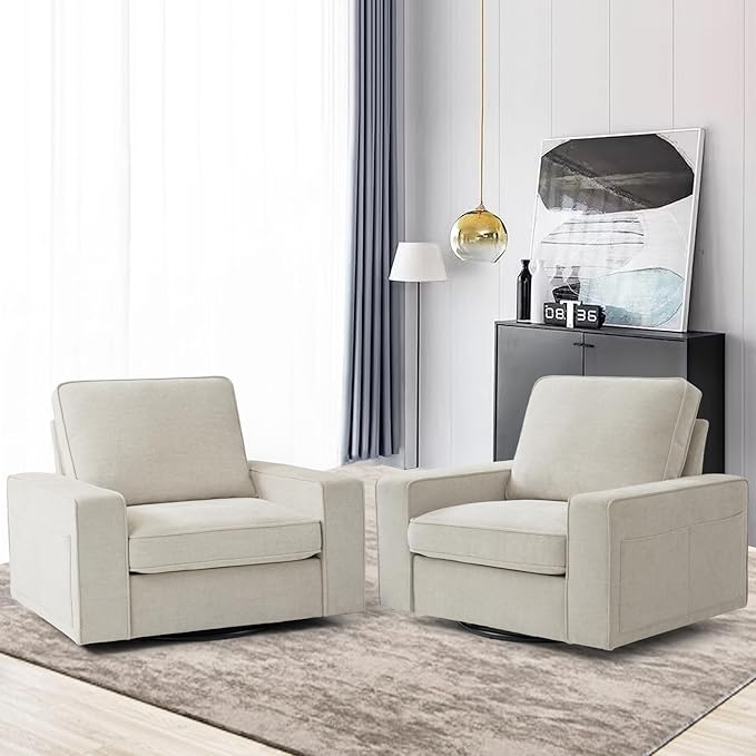 LEISLAND 40" Swivel Accent Chair, Small Couch Sofas for Small Spaces, Fabric Living Room Chairs with Solid Wood Frame, Removable Cushion and Detachable Sofa Cover(Beige)