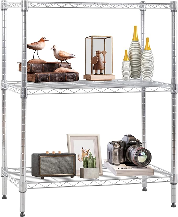 FDW 3 Tier Wire Shelving Units Metal Storage Rack 23L x 13W x 30H Adjustable Pantry Shelves NSF Kitchen Shelf for Kitchen Garage Small Places Commercial,Chrome