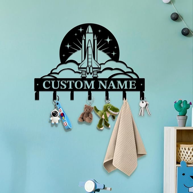 Personalized Custom Astronaut Rocket Metal Wall Keys Hooks,Clothes Hooks Astronaut Art coat racks,door holder,Black Astronaut decorations for home,Entrance doors,Hallway, Bedroom,Keys,Hats (Style F)