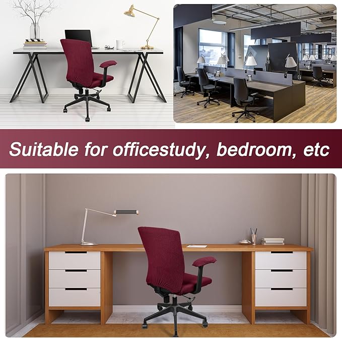 Tallew 4 Pcs Office Chair Covers Set Computer Universal Protective Stretchable Chair Seat Covers Desk Armrest Slipcovers Pads Office Cushion Backrest for Rotating (XL,Burgundy)