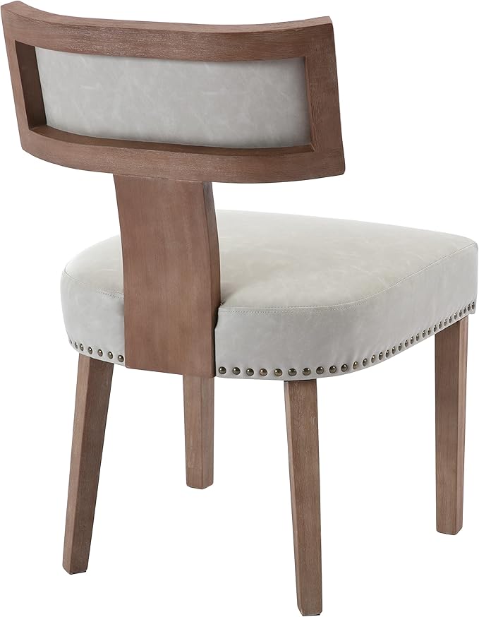 Mid Century Modern Dining Chairs Set of 6 PU Leather Upholstered Kitchen Side Chairs with Nailhead Trim, Modern Kitchen Armless Solid Wood Dining Chairs, Grey