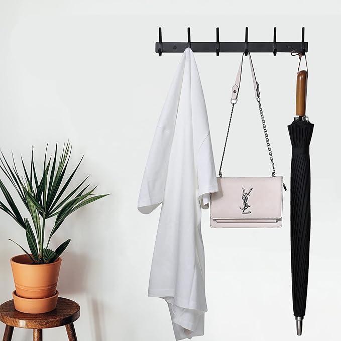 FANYITY 2 Pack Black Coat Rack Wall Mount, 24 Inch Coat Hooks for Wall, Entryway Coat Hanger Wall Mounted with 8 Double Dual Hooks for Purse Jacket Hat (8 Hook Black 2)