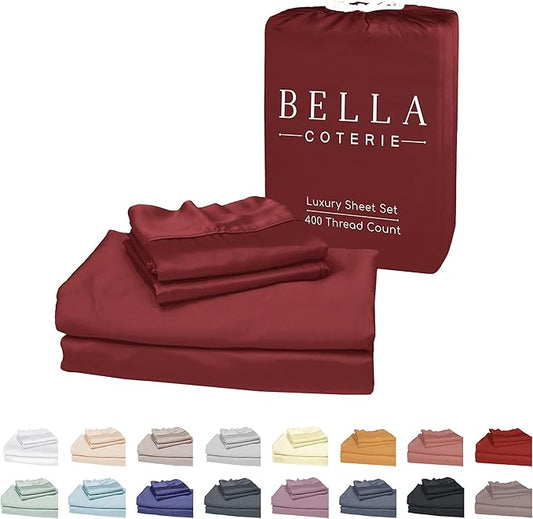 Bella Coterie Luxury Bamboo Viscose Twin XL Size Sheet Set | 100% Organically Grown | Ultra Soft | Cooling for Hot Sleepers | 18" Deep Pocket [Merlot]