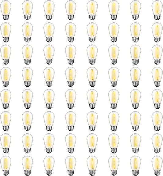 64 Pack S14 LED Bulbs for Outdoor String Lights, Shatterproof Replacement Edison Bulbs for Patio String Lights Outdoor Waterproof, Warm White 2200K, Dimmable, E26 Standard Base