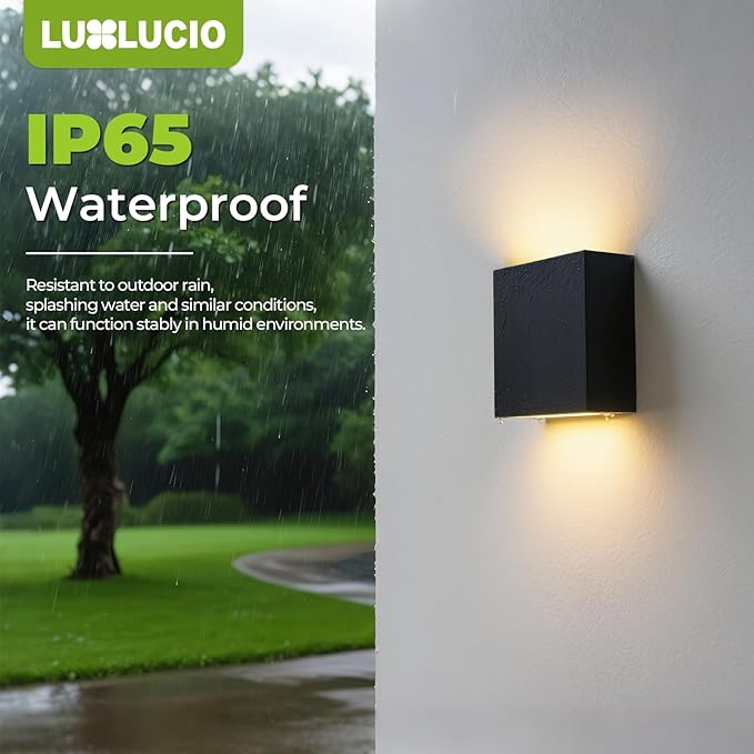 Indoor Outdoor Wall Light, 5%-100% Dimmable, 5 Color Temperature Selectable (2700K-5000K), Modern Wall Sconce for Living Room Porch, IP65 Waterproof, 120-277V, CRI90+, ETL FCC Certified