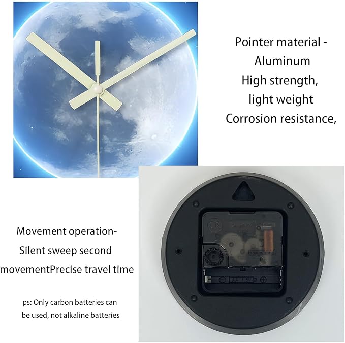 Analog Glow in The Dark Wall Clock Battery Operated 12 Inch Blue Light Up Clock for Wall Silent Wall Clock for Kids Bedroom