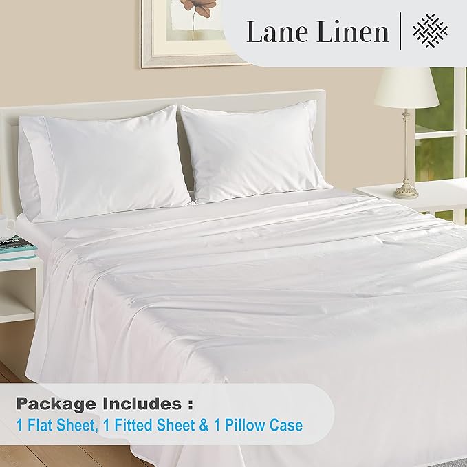 LANE LINEN 100% Egyptian Cotton Twin Sheets Set, Soft & Comfy Luxury Hotel Style Thick Cotton Twin Bed Sheet Set, Fully Elasticized Reinforsed Seams No Pill Natural Cooling White Sheets