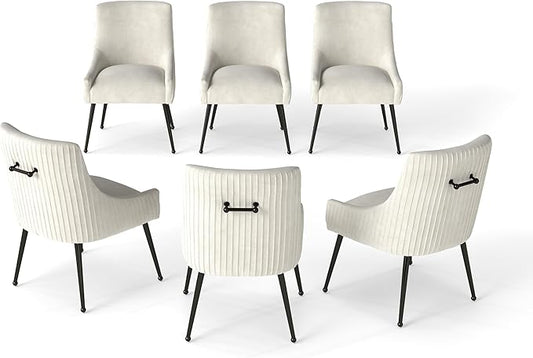 Velvet Dining Chairs Set of 6,Beige Upholstered Living Room Chairs with Black Metal Legs, Modern Tufted Accent Chairs for Living Room, Study Room, Kitchen