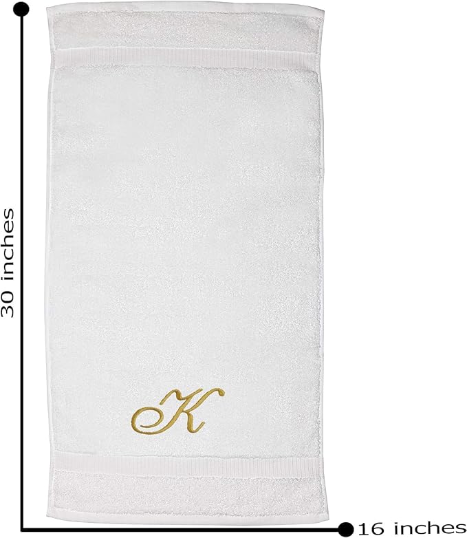 White Monogrammed Hand Towels for Bathroom - Luxury Hotel Quality Personalized Initial Embroidered Towel for Powder Room, Spa - GOTS Organic Certified - Set of 2 Gold Letter K
