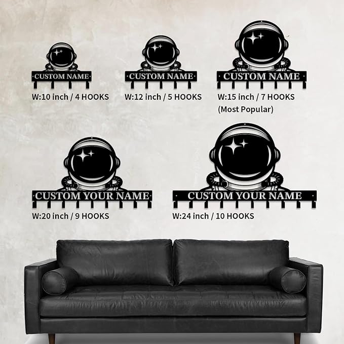 Personalized Custom Astronaut UFO Metal Wall Keys Hooks,Clothes Hooks Astronaut Art coat racks,door holder,Black Astronaut decorations for home,Entrance doors,Hallway, Bedroom,Keys,Hats (Style B)
