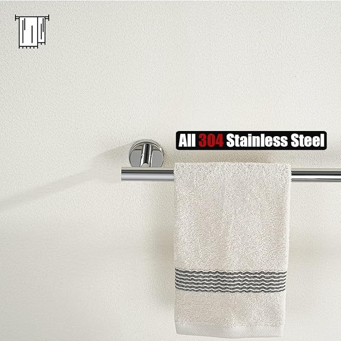 JQK Chrome Bath Towel Bar, 33 Inch 304 Stainless Steel Thicken 0.8mm Towel Rack Bathroom, Towel Holder Polished Finished Wall Mount, Useable Length 30 Inch 2 Pack, TB110L30-CH-P2