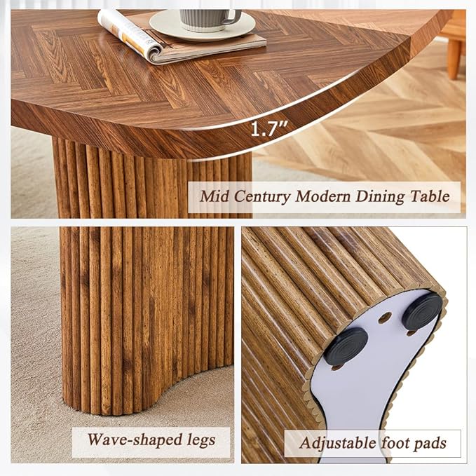 79" Large Dining Table Set for 10, Modern Farmhouse Dining Room Table Set with 1.7" Thick Two-Tone Wood Top, Sculpted Wave Legs & 10 Suede Upholstered Chairs, Wooden Kitchen Table Set for Living Room