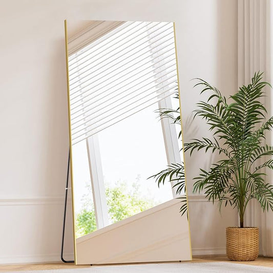 71"x26" Full Length Mirror with Stand, Lightweight & Easy to Move, Free-Standing Mirror for Dressing Room Bedroom, 3-in-1 Usage, Shatterproof Glassless Floor Mirror Kid & Pet Friendly (Gold)