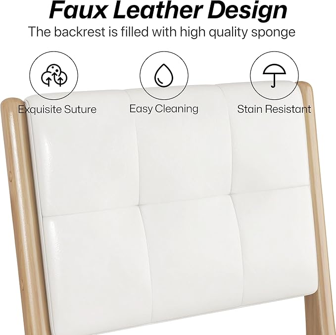 KCC Modern PU Leather Dining Chairs Set of 6, Upholstered Kitchen Chairs with Solid Wood Legs and Comfortable Seat for Dining Room/Lounge/Bedroom(White)