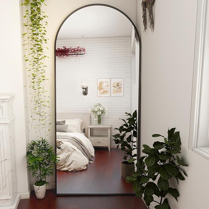 Arched Full Length Mirror, Floor Mirror with Stand, 71"x26" Mirrors for Home Decor, Full Body Length Floor Mirrors, Wall Mounted Mirror for Bedroom, Living Room, Black
