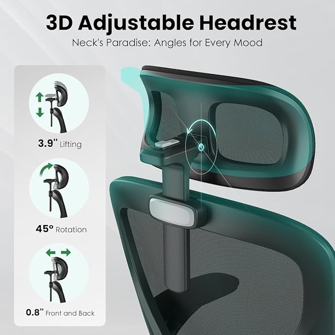 Soohow Office Chair, Ergonomic Office Mesh Desk Chair with Adjustable Back Support, High Back Comfy Computer Swivel Chair with Headrest, Lumbar Support for Study Room, Gaming and Office, Black Black