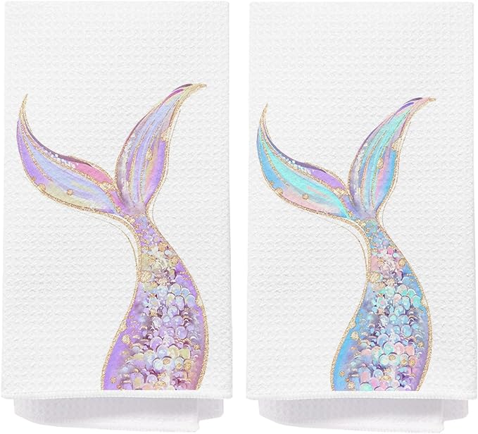 Mermaid Bathroom Hand Towels, Mermaid Gifts for Girls Bathroom Decor, Blue and Pink Mermaids Tail Decorative Hand Towels for Girls Bath Room Washroom Power Room, 16x24 Inch Set of 2