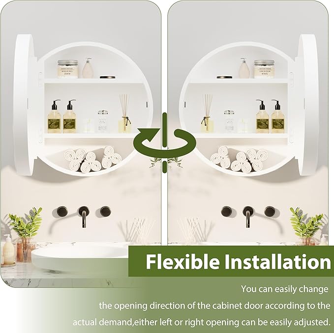 Royal Windsor 20 Inch Round Medicine Cabinet Mirror, Bathroom Mirror Wall Cabinet with Storage and Shelf, Surface Wall Mounted,Arched Cabinet Makeup Vanity Mirror for Bedroom, White