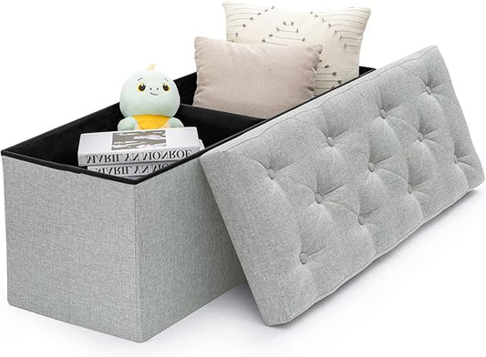 BRIAN & DANY 43 Inches Ottoman with Storage, Linen Storage Ottoman Bench, End of Bed Benches, Folding Ottomans for Bedroom, Living Room and Entryway (Light Gray)