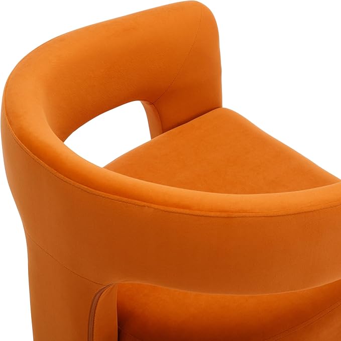 Set of 3 Modern Velvet Fabric Upholstered Dining Chairs with Open-Back, Cute Barrel Side Chairs Kitchen Armchair Accent Chairs for Dining Room Bedroom, Orange