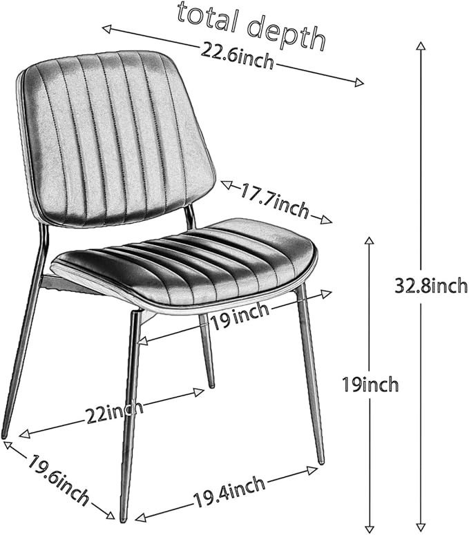 Dining Chairs Set of 4, Mid Century Modern Accent Dining Room and Kitchen Chairs, Upholstered PU Leather Vertical Stripe Chairs for Vanity with Walnut Bentwood and Metal Legs, Gray