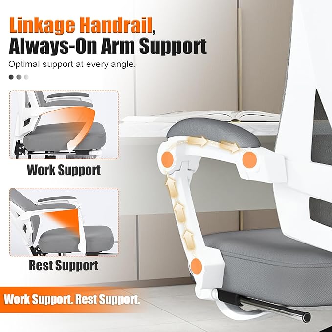 Ergonomic Office Chair with Footrest, High Back Swivel Mesh Desk Chair, Big and Tall Rolling Computer Chair with Headrest, Lumbar Support, 3-Level Tilt Backrest for Home, Bedroom, Work