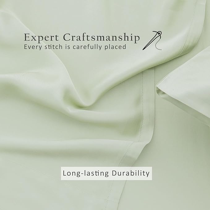 TOSMO Luxury Cooling Sheet Set - 100% Viscose from Bamboo, 4-Piece Bedding Set (Queen Size) - 18” Extra Deep Pockets, Oeko-Tex Certified, Silky Soft and Breathable, Light Green