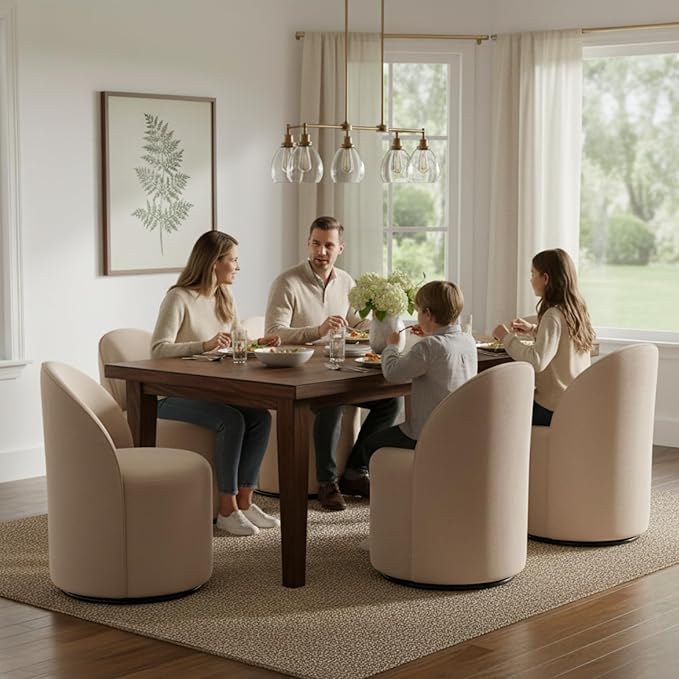 Modern Barrel Chair Swivel Base Khaki Accent Chair 360°Rotating Vanity Chair Mid-Century Dining Side Chair Kitchen Chair for Living Room, Bedroom, Home, Office, Kitchen