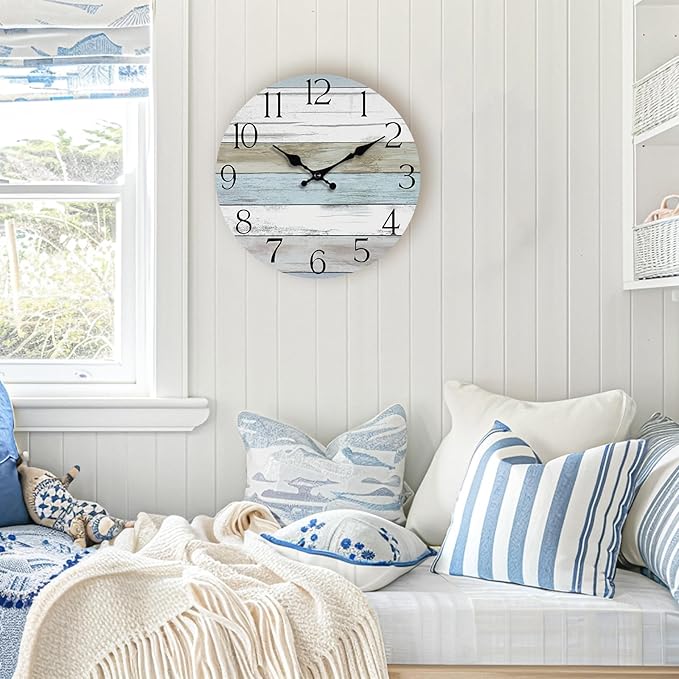 HYLANDA Wall Clock, Silent Non Ticking Wall Clocks Battery Operated, Rustic Wooden Clocks Decorative for Kitchen, Bathroom, Bedroom, Living Room, (8 Inch)
