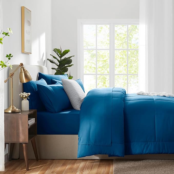 CozyLux Full Size Comforter Sets Teal, 7 Pieces Bed in a Bag, Teal Comforter Full Size, All Season Bedding Sets with Stitch Quilted Comforter, Flat Sheet, Fitted Sheet, Pillowcases