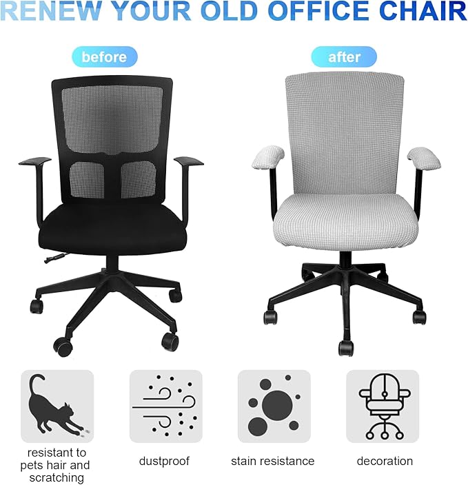 Tallew 4 Pcs Office Chair Covers Set Computer Universal Protective Stretchable Chair Seat Covers Desk Armrest Slipcovers Pads Office Cushion Backrest for Rotating (XL,Silver Gray)