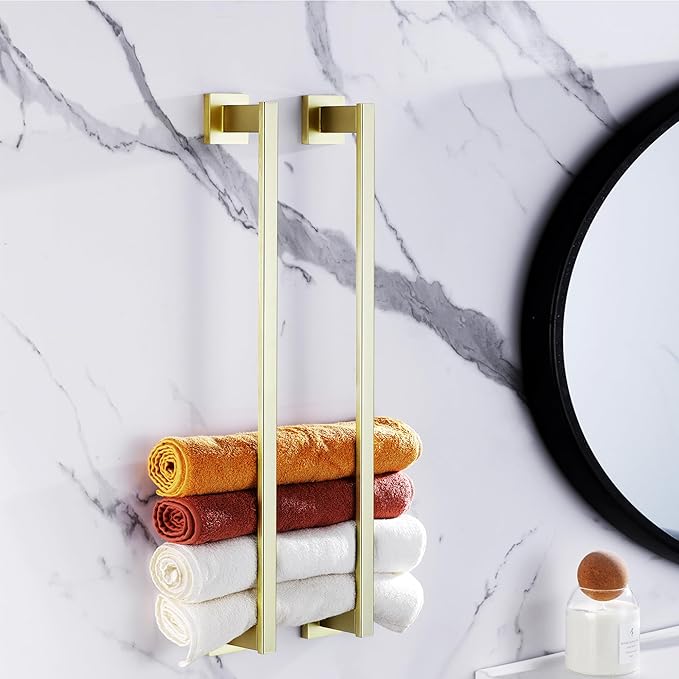 LANC Gold Hand Towel Bar for Bathroom Wall Mounted 12-Inche Brushed Gold Towel Ring Stainless Steel Square Towel Rod for Bathroom Kitchen Hand Towel Holder Towel Hanger, A9010BG-L3