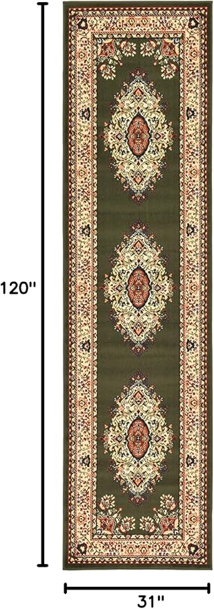 Unique Loom Reza Collection Traditional Persian Style Area Rug, 2 ft 7 in x 10 ft, Olive/Ivory