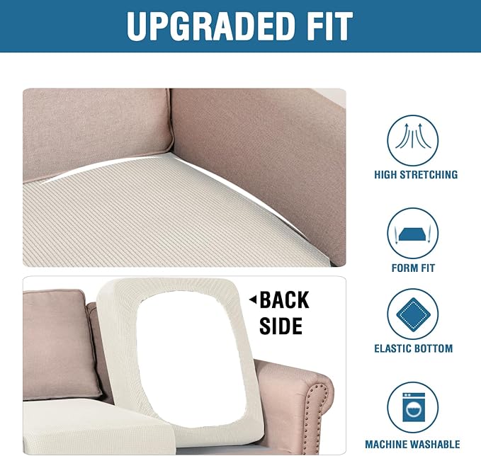 H.VERSAILTEX Super Stretch Individual Seat Cushion Covers Sofa Covers Couch Cushion Covers Slipcover Sets Thick Jacquard Textured Twill Fabric (1 Piece Chair Cushion Cover, Cream)