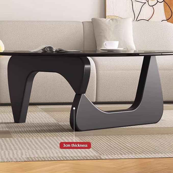 EASYSOUL Modern Glass Coffee Table, 44.88" D x 32.28" W x 15.75" H, Abstract Round Tea Tables for Living Room Home Office Industrial Cocktail Tables (Black-Gray Glass, 44.88")