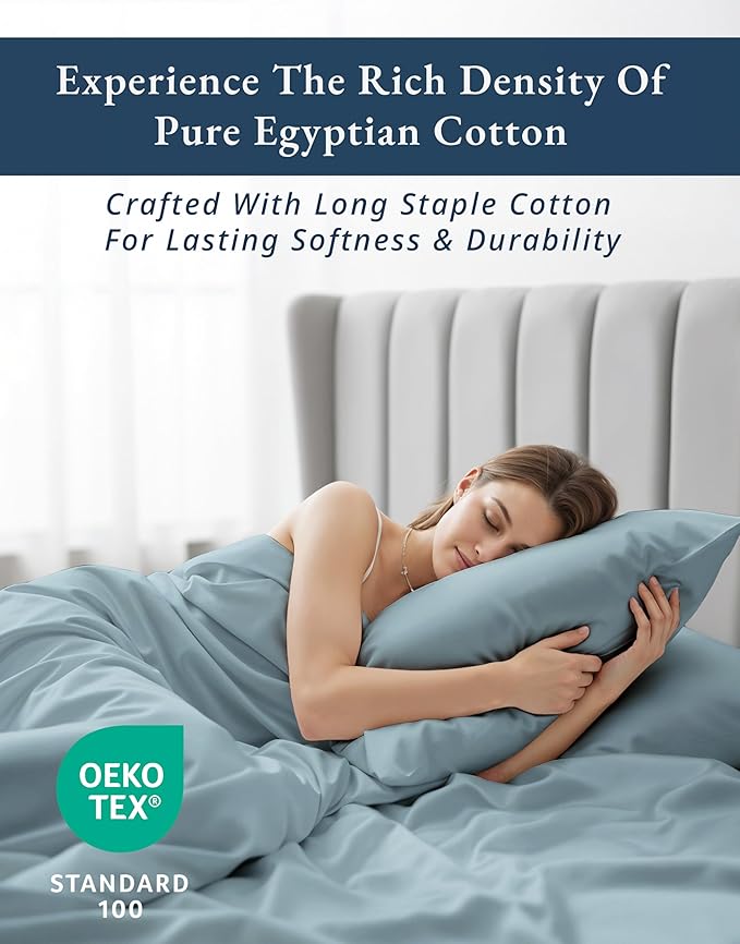 LANE LINEN 100% Egyptian Cotton Split King Bed Sheets for Adjustable Beds - Mercerized Cotton, Sily Finish, No Pill Fade Resistant Split King Bedding Sheets & Pillowcases - French Blue