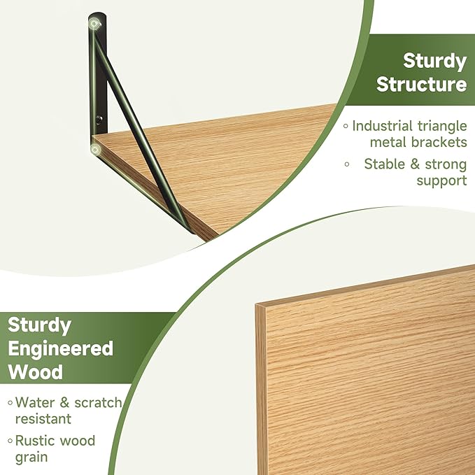 Heimlove 12 Inch Deep Floating Shelves for Wall, 16W x 12D Wide Floating Shelves Heavy Duty Wall Mounted Shelves, Wood Shelves for Living Room Bedroom Bathroom Kitchen- Set of 4