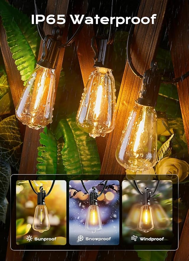 Brightown Outdoor String Lights, 30FT 15+1 LED ST38 LED Patio Lights Shatterproof, Dimmable IP65 Waterproof Connectable Hanging Outdoor Light for Backyard, Porch, Deck, Balcony