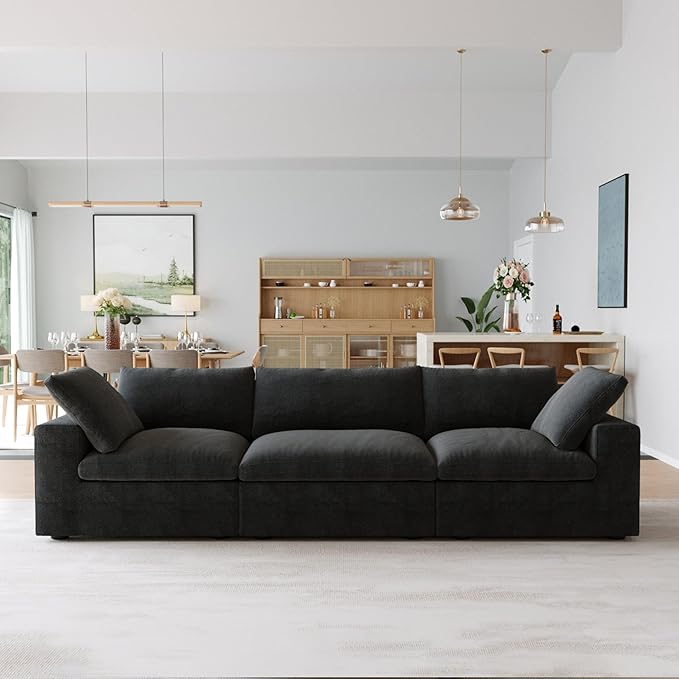 JACH 3-Seater Modular Sectional Sofas for Living Room, Modern Convertible Cloud Couches, Cushion Covers Removable, Free Combination Module Sectional Couch for Living Room Bedroom Apartment, (Black)