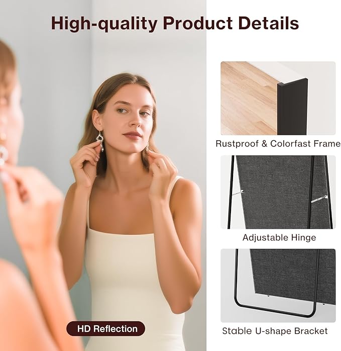 71"x26" Full Length Mirror with Stand, Lightweight & Easy to Move, Free-Standing Mirror for Dressing Room Bedroom, 3-in-1 Usage, Shatterproof Glassless Floor Mirror Kid & Pet Friendly (Black)
