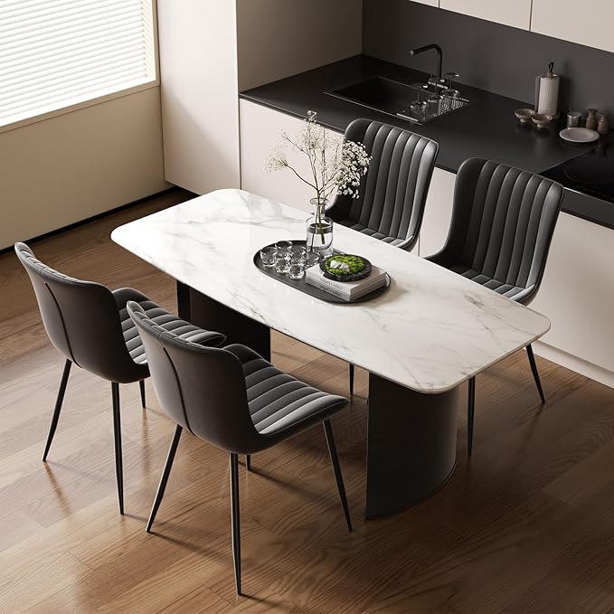 Dining Chairs, Modern Dining Room Chair 16 inch Leather with Wooden and Metal Frame, Set of 2 (Black)