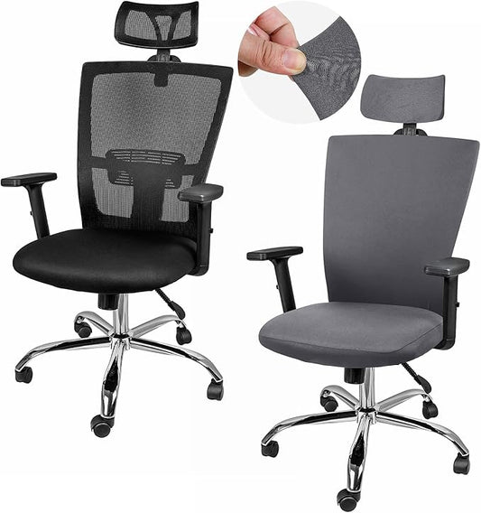 Lounsweer 3 Pieces Office Chair Cover Rolling Desk Chair Cover Gaming Covers Stretch Washable Protector Pets Slipcovers for Swivel Armchair Boss(Simple,Dark Gray)