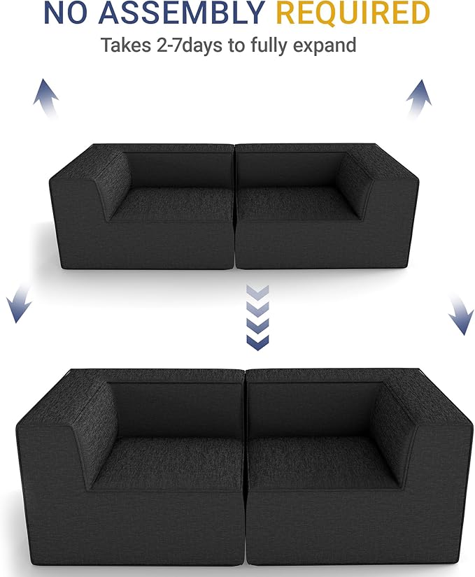 76" Sectional Compressed Sofa Modular Couches Loveseat 2 Deep Seat,High-Density Foam No Assembly Required,2-Piece(2xCorner) for Living Room Fabric Chenille Dark Grey