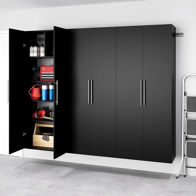 Prepac HangUps 30" Large Garage Cabinet, Bathroom Cabinet Wall Mount, Ideal for Garage, Kitchen and Laundry Organization 30" W x 72" H x 16" D, Black