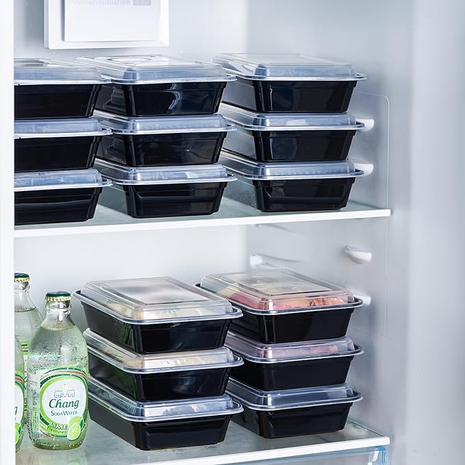 FULIGN 24 oz Meal Prep Containers With Lids Reusable 150 Pack Extra-thick Plastic Food Storage Black Disposable To Go Lunch Box BPA Free Stackable Microwave Dishwasher Freezer Safe
