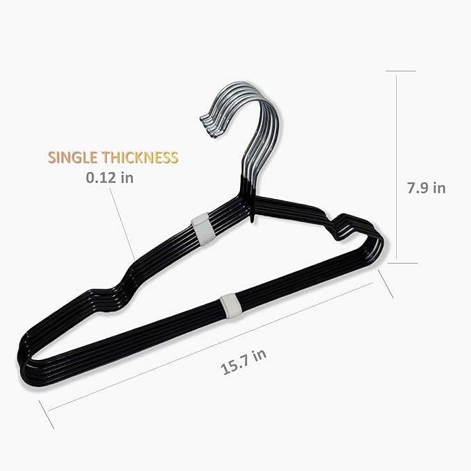 ‌Stainless Steel Heavy Duty Hangers - Non-Slip Rubber Coated, Space Saving Ultra Thin Design for Coats, Pants & Dresses (24 Pack, Black)