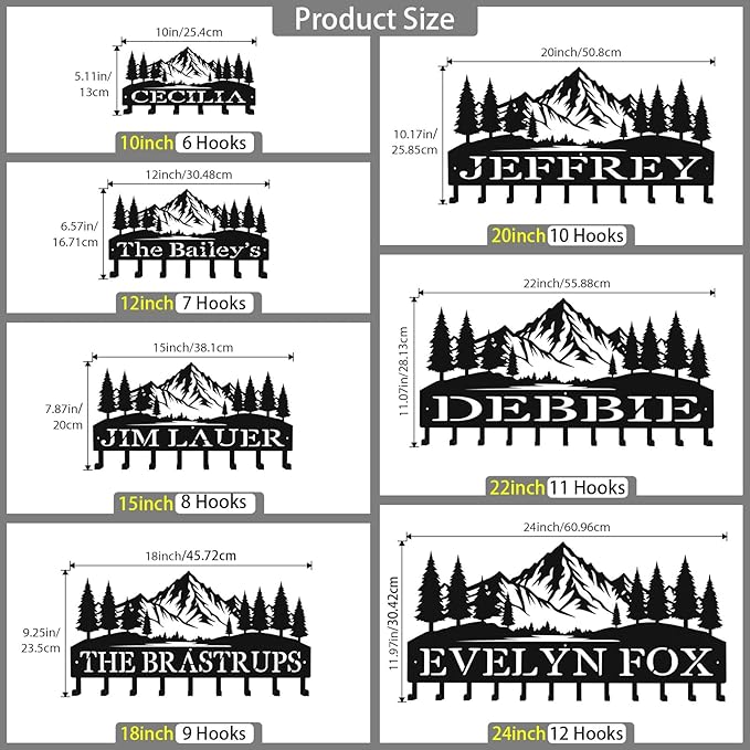 Personalized Key Hooks for Wall,Custom Name Lofty Mountain Key Holder Wall Mounted,Fashion Coat Rack,Metal Key Hanger with Hooks,Key Rack Organizer for Entryway,Hallway,Doorway