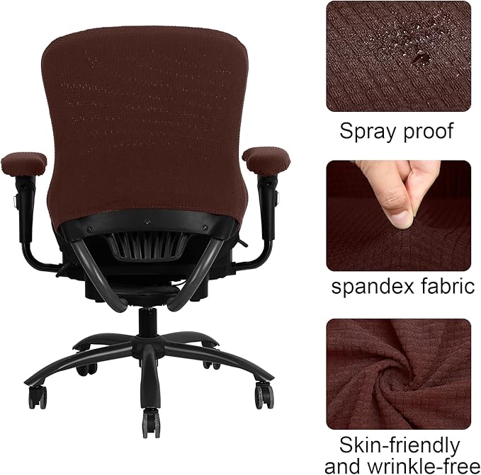 Tallew 4 Pcs Office Chair Covers Set Computer Universal Protective Stretchable Chair Seat Covers Desk Armrest Slipcovers Pads Office Cushion Backrest for Rotating (XL,Dark Brown)