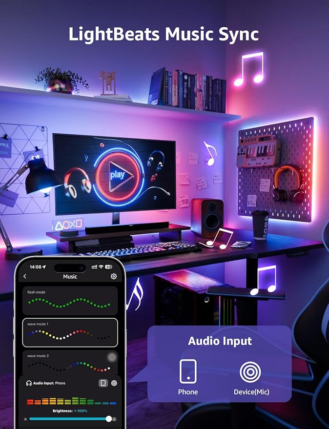 Lepro S1 AI LED Strip Lights for Christmas Decorations, 65.6ft Smart RGB Light Strips with IC and Rainbow Chasing Effects, Personalized Al Lighting Designer, No Remote, 2.4GHz Wi-Fi & Bluetooth